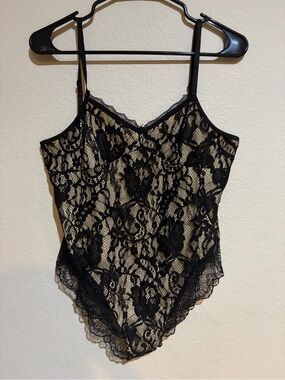 Women’s Black Lace Teddy Bodysuit Lingerie Sheer Floral Adjustable Straps